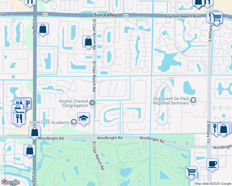 map of restaurants, bars, coffee shops, grocery stores, and more near 10596 Sunset Isles Court in Boynton Beach