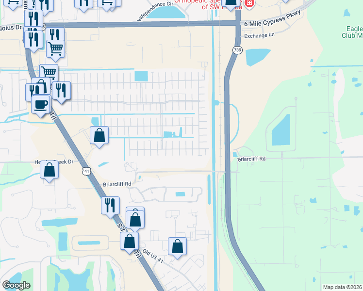 map of restaurants, bars, coffee shops, grocery stores, and more near 45-99 Tao Court in Fort Myers