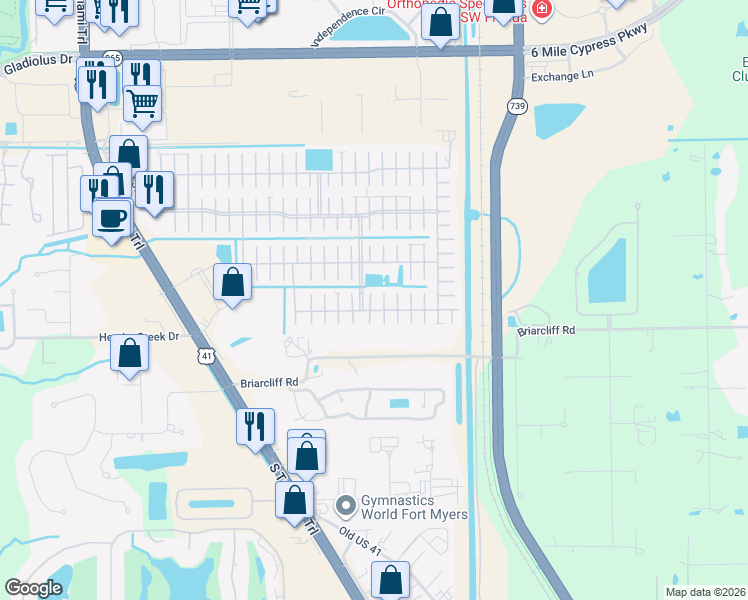 map of restaurants, bars, coffee shops, grocery stores, and more near 2838 Rollo Court in Fort Myers