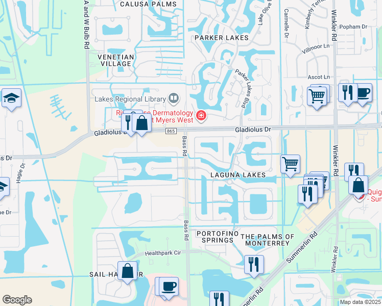 map of restaurants, bars, coffee shops, grocery stores, and more near 9227 Calle Arragon in Fort Myers