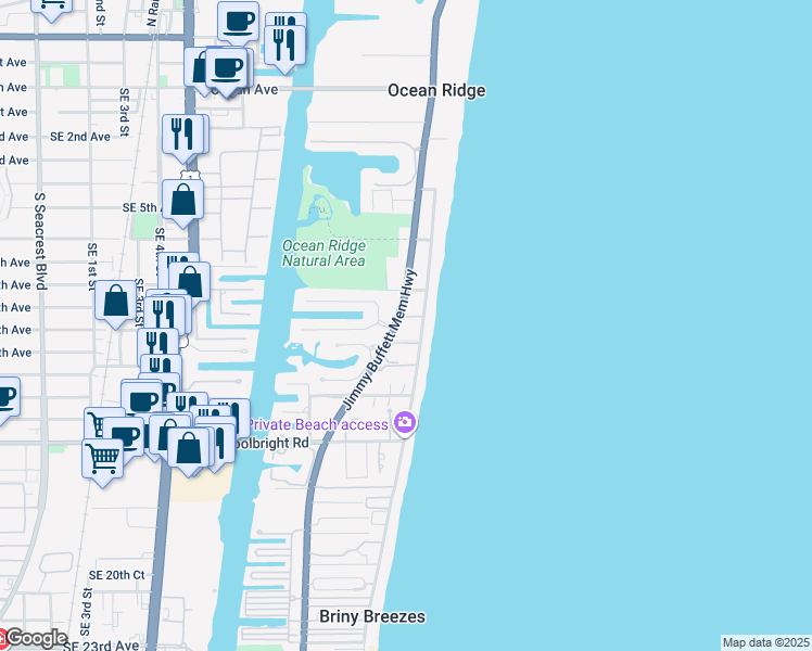 map of restaurants, bars, coffee shops, grocery stores, and more near 5900 Old Ocean Boulevard in Ocean Ridge