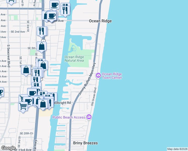 map of restaurants, bars, coffee shops, grocery stores, and more near 5900 Old Ocean Boulevard in Ocean Ridge