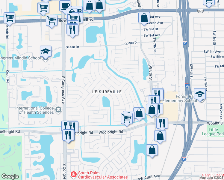 map of restaurants, bars, coffee shops, grocery stores, and more near 714 Southwest 18th Court in Boynton Beach