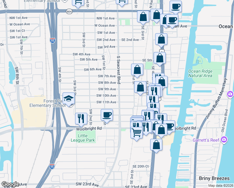 map of restaurants, bars, coffee shops, grocery stores, and more near in Boynton Beach