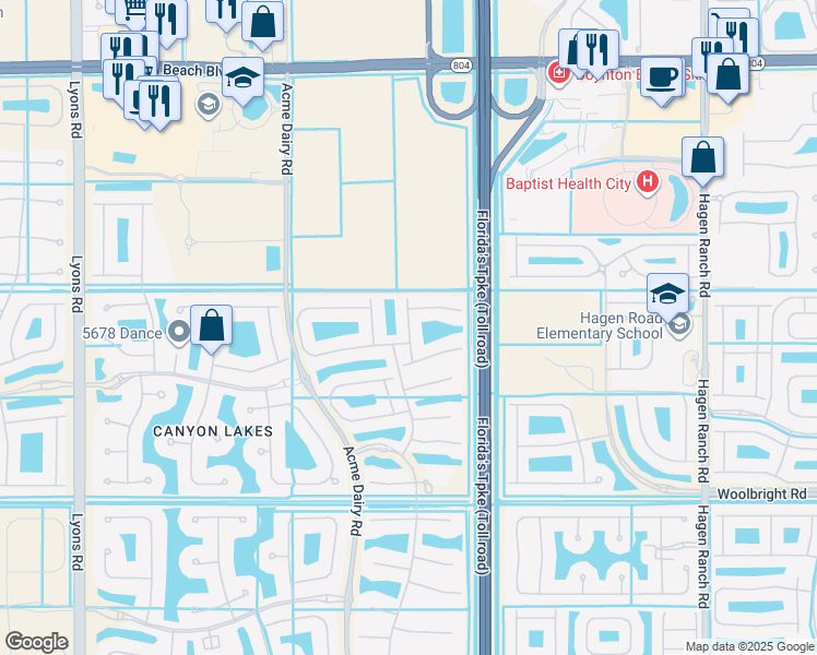 map of restaurants, bars, coffee shops, grocery stores, and more near Cape Delabra Court in Boynton Beach