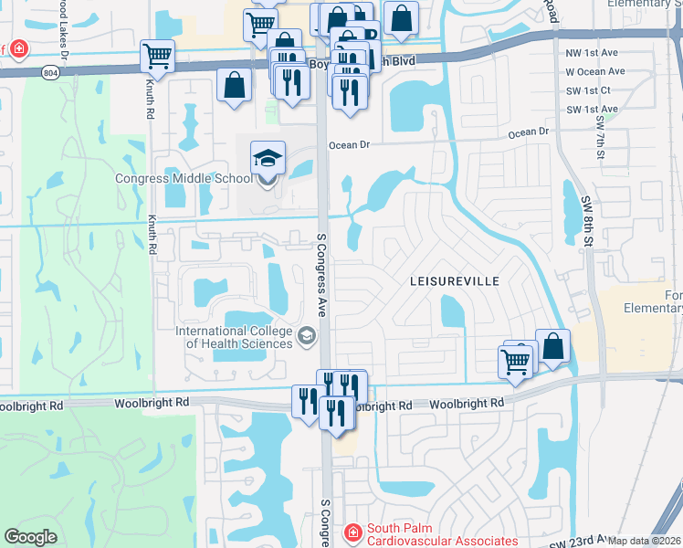 map of restaurants, bars, coffee shops, grocery stores, and more near 2397 Southwest 8th Avenue in Boynton Beach
