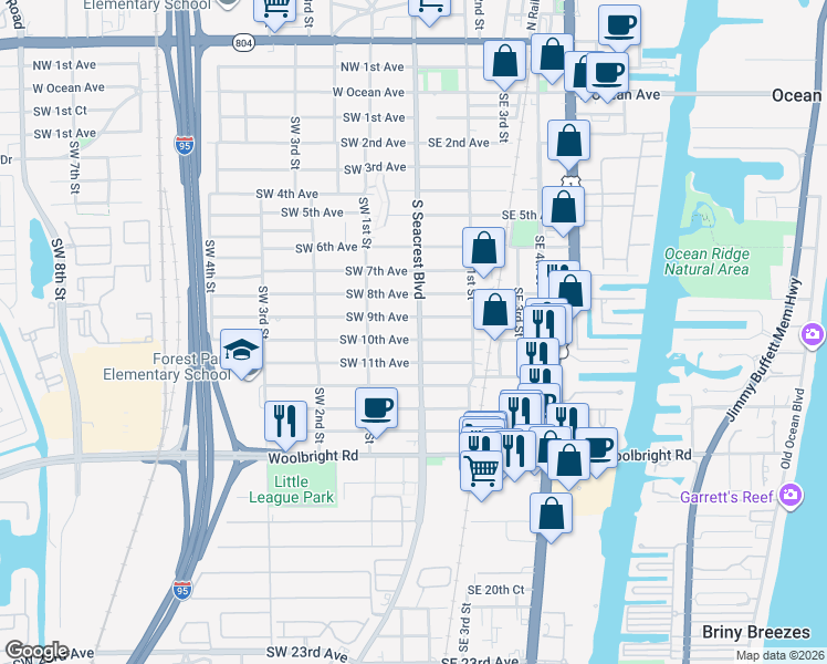 map of restaurants, bars, coffee shops, grocery stores, and more near in Boynton Beach