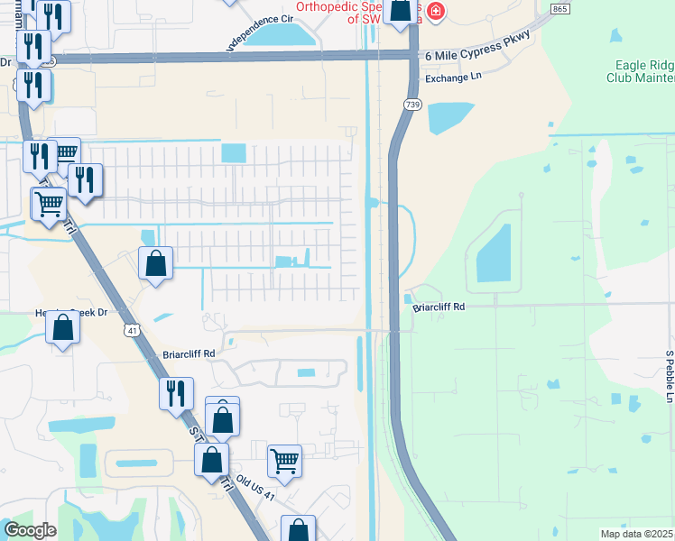 map of restaurants, bars, coffee shops, grocery stores, and more near 42-98 Vinales Court in Fort Myers
