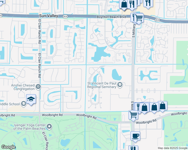 map of restaurants, bars, coffee shops, grocery stores, and more near 5494 Palm Springs Lane in Boynton Beach