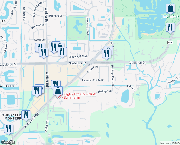 map of restaurants, bars, coffee shops, grocery stores, and more near 8201 Gladiolus Drive in Fort Myers