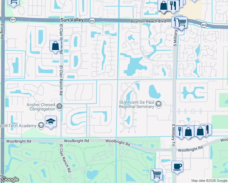map of restaurants, bars, coffee shops, grocery stores, and more near 10732 Royal Caribbean Circle in Boynton Beach