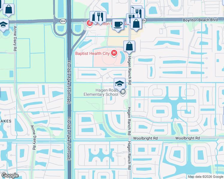 map of restaurants, bars, coffee shops, grocery stores, and more near 7563 Topiary Avenue in Boynton Beach
