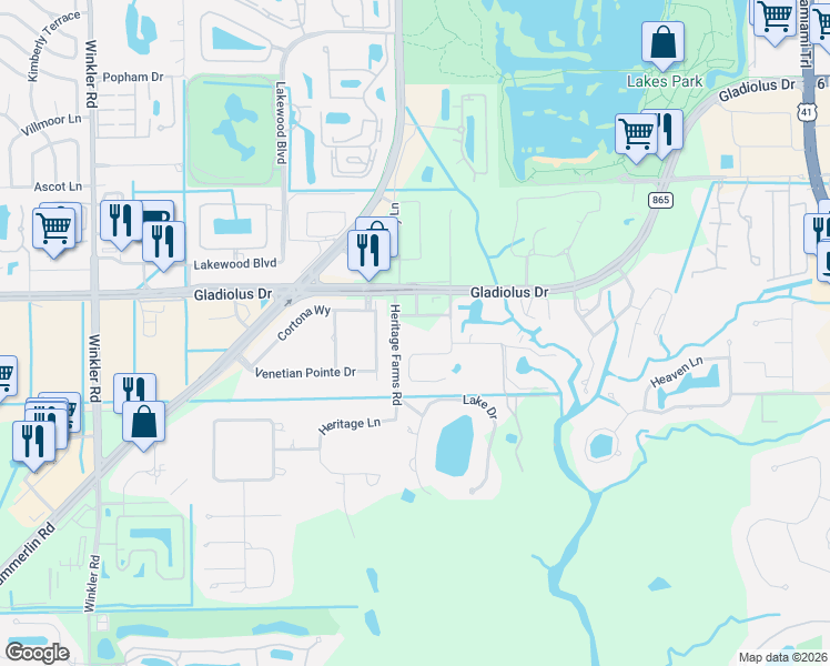 map of restaurants, bars, coffee shops, grocery stores, and more near 7961 Gladiolus Drive in Fort Myers