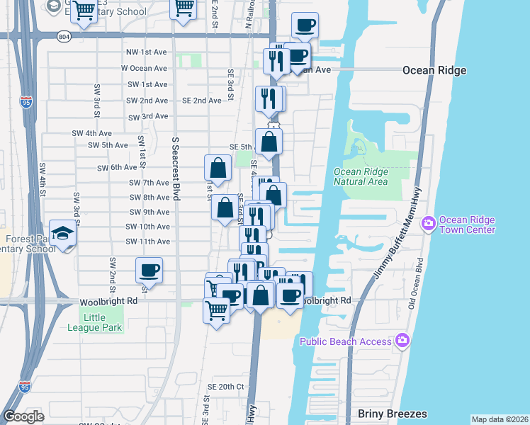 map of restaurants, bars, coffee shops, grocery stores, and more near 915 South Federal Highway in Boynton Beach