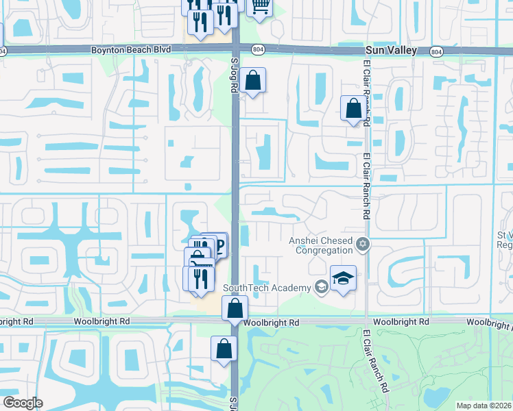 map of restaurants, bars, coffee shops, grocery stores, and more near 6374 Park Lake Circle in Boynton Beach