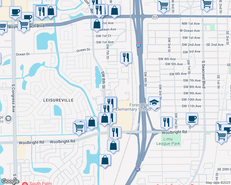 map of restaurants, bars, coffee shops, grocery stores, and more near 315 Newlake Drive in Boynton Beach