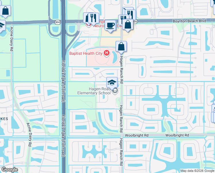map of restaurants, bars, coffee shops, grocery stores, and more near 7701 Spatterdock Drive in Boynton Beach