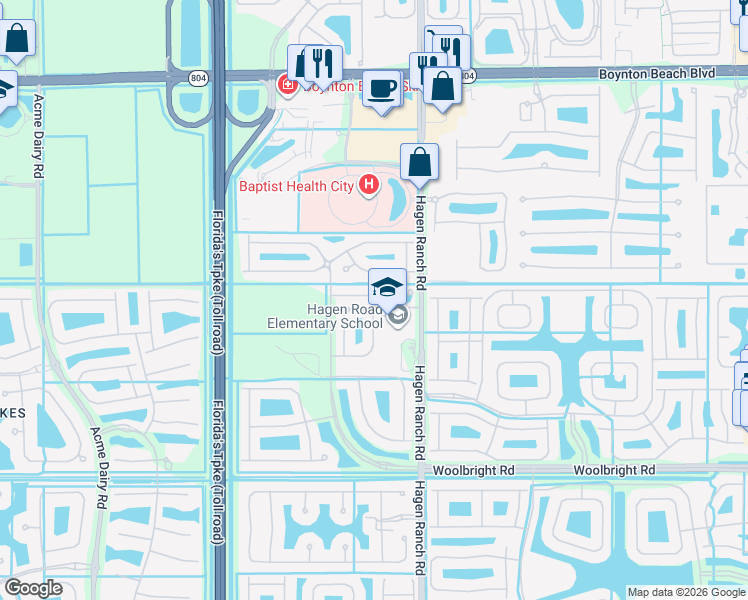 map of restaurants, bars, coffee shops, grocery stores, and more near 7608 Spatterdock Drive in Boynton Beach
