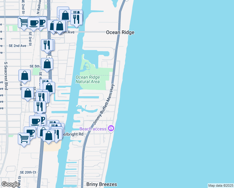 map of restaurants, bars, coffee shops, grocery stores, and more near in Ocean Ridge