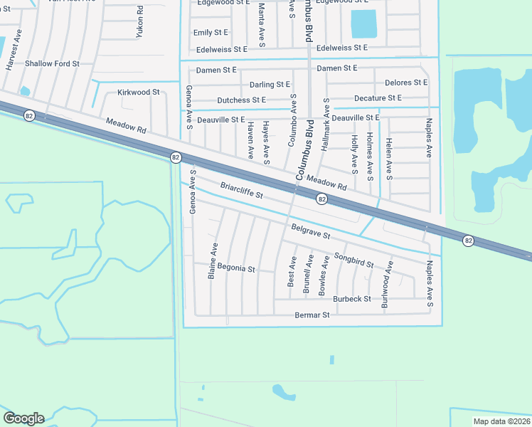 map of restaurants, bars, coffee shops, grocery stores, and more near 1184 Briarcliffe Street in Fort Myers