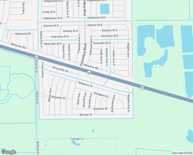 map of restaurants, bars, coffee shops, grocery stores, and more near 1237 Briarcliffe Street in Fort Myers