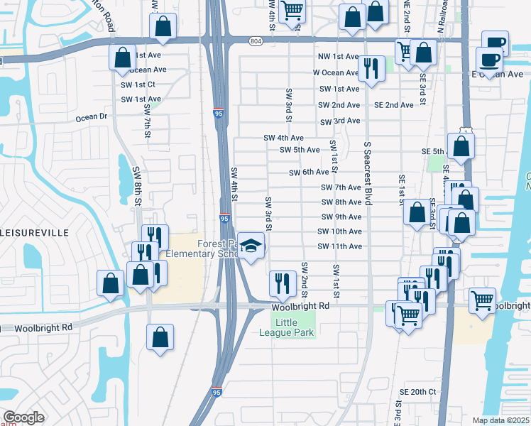 map of restaurants, bars, coffee shops, grocery stores, and more near 346 Southwest 8th Avenue in Boynton Beach