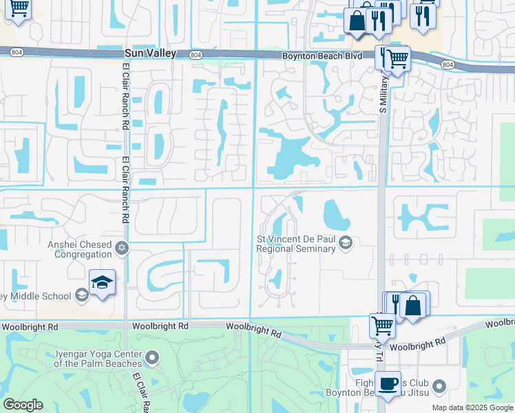map of restaurants, bars, coffee shops, grocery stores, and more near 10700 Royal Caribbean Circle in Boynton Beach