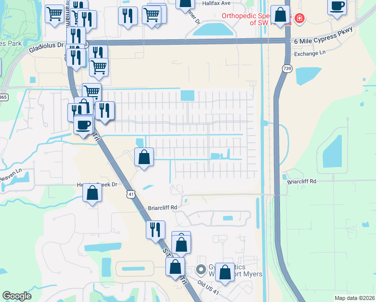 map of restaurants, bars, coffee shops, grocery stores, and more near 22 Ocoa Court in Fort Myers