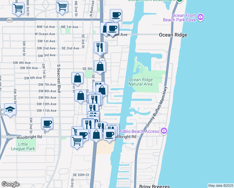 map of restaurants, bars, coffee shops, grocery stores, and more near 929 Greenbriar Drive in Boynton Beach