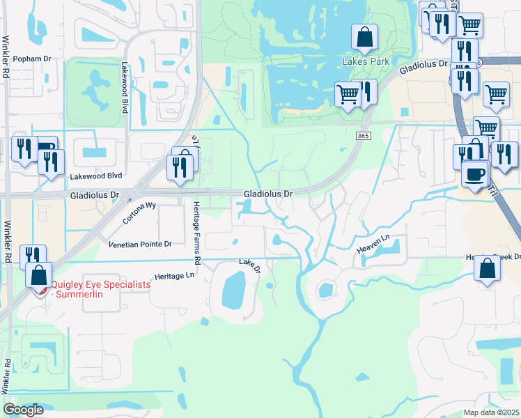 map of restaurants, bars, coffee shops, grocery stores, and more near 7785 Gladiolus Drive in Fort Myers