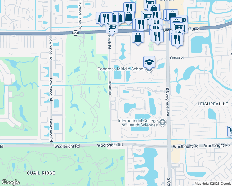map of restaurants, bars, coffee shops, grocery stores, and more near 202 Belmont PIace in Boynton Beach