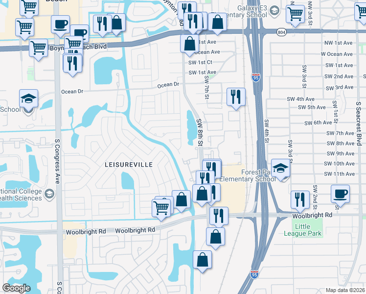 map of restaurants, bars, coffee shops, grocery stores, and more near 700 Southwest 8th Place in Boynton Beach