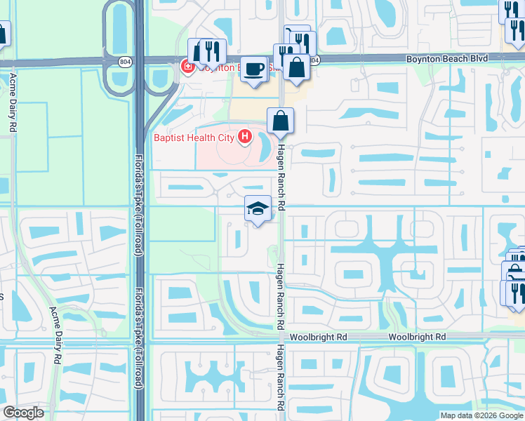map of restaurants, bars, coffee shops, grocery stores, and more near 7553 Spatterdock Drive in Boynton Beach