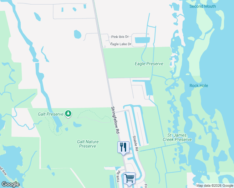 map of restaurants, bars, coffee shops, grocery stores, and more near 4106 Stringfellow Road in Saint James City