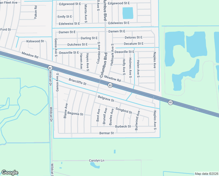 map of restaurants, bars, coffee shops, grocery stores, and more near 1219 Briarcliffe Street in Fort Myers
