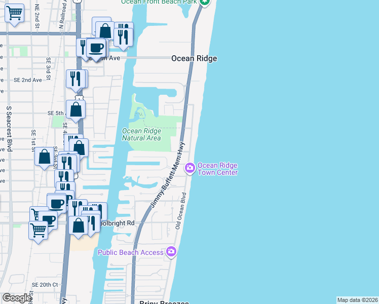 map of restaurants, bars, coffee shops, grocery stores, and more near in Ocean Ridge