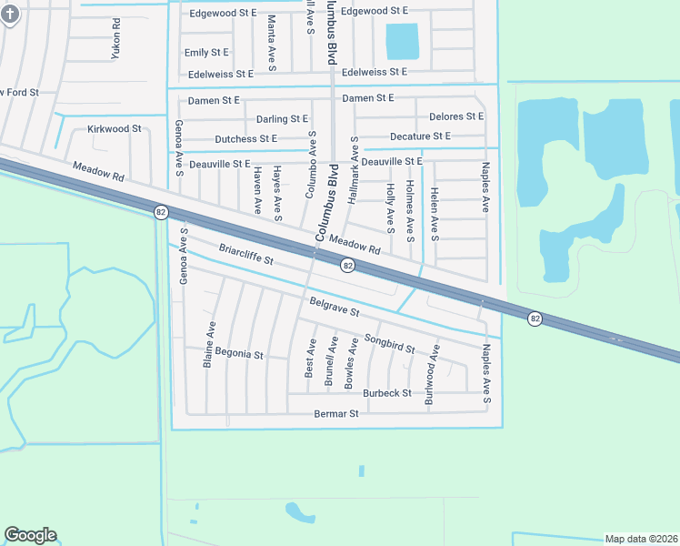 map of restaurants, bars, coffee shops, grocery stores, and more near 1219 Briarcliffe Street in Fort Myers