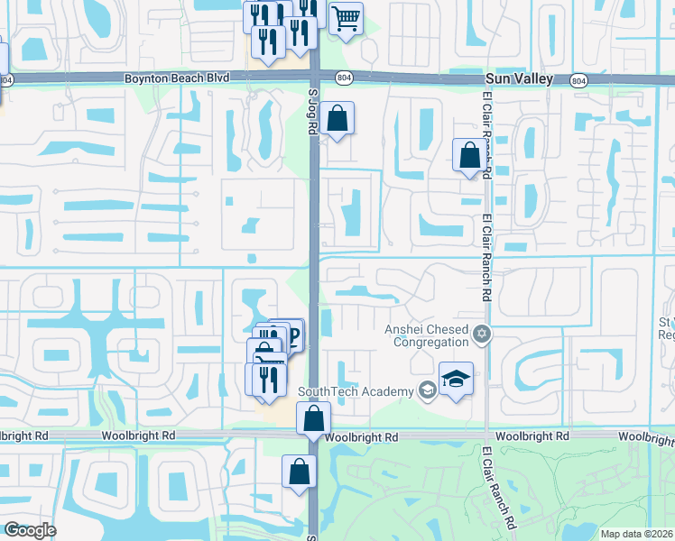 map of restaurants, bars, coffee shops, grocery stores, and more near 6437 Park Lake Circle in Boynton Beach