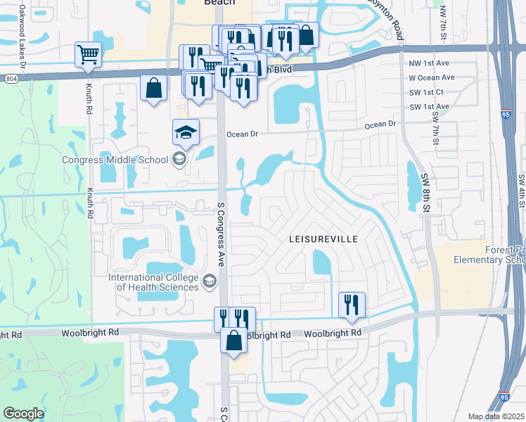 map of restaurants, bars, coffee shops, grocery stores, and more near 608 Southwest Golf Drive in Boynton Beach