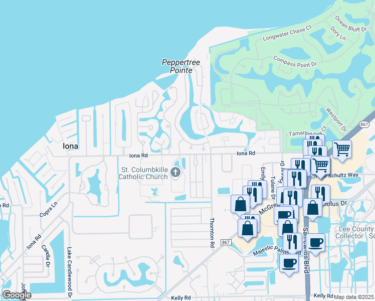 map of restaurants, bars, coffee shops, grocery stores, and more near 15236 Knots Landing in Fort Myers