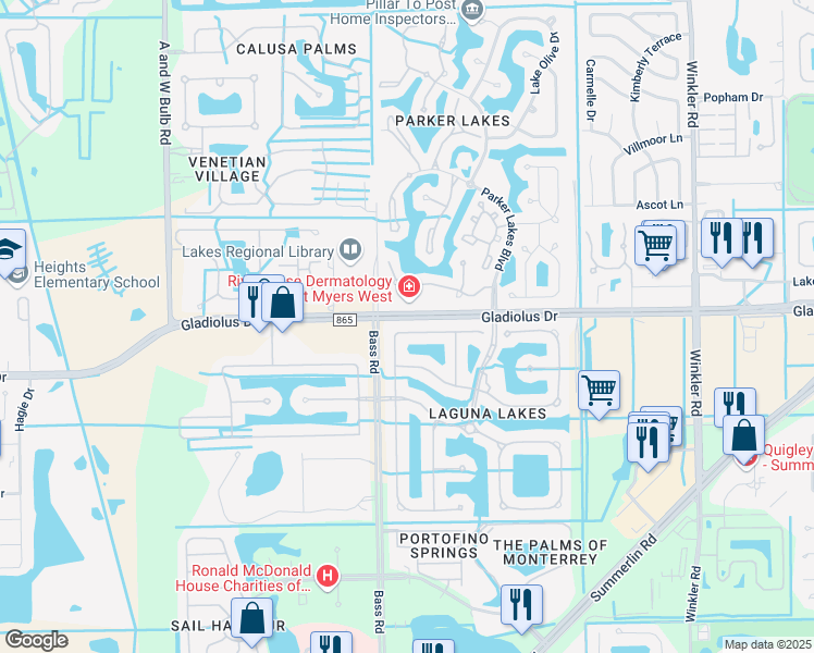 map of restaurants, bars, coffee shops, grocery stores, and more near in Lee County