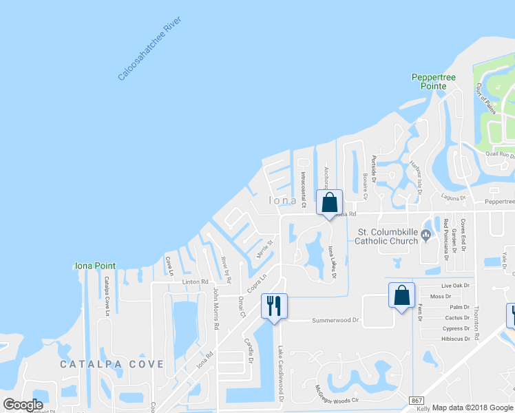 map of restaurants, bars, coffee shops, grocery stores, and more near 12890 Mai Tai Lane in Fort Myers
