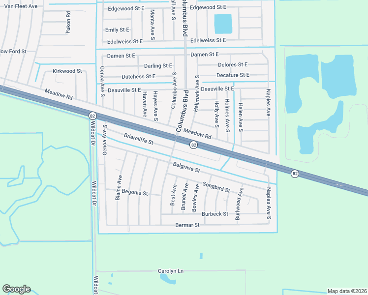 map of restaurants, bars, coffee shops, grocery stores, and more near 1219 Briarcliffe Street in Fort Myers