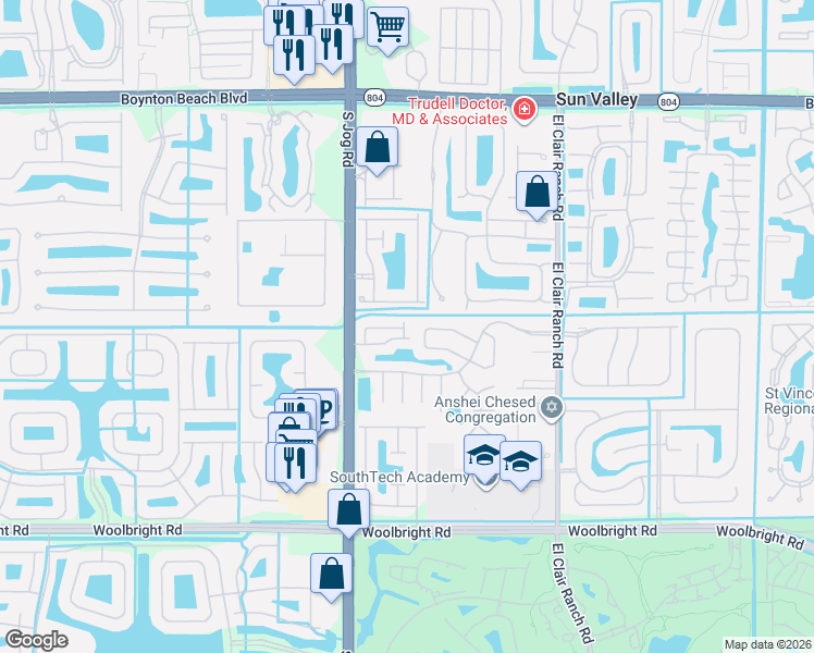 map of restaurants, bars, coffee shops, grocery stores, and more near 6410 Park Lake Circle in Boynton Beach