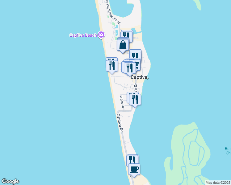 map of restaurants, bars, coffee shops, grocery stores, and more near 11580 Chapin Lane in Captiva