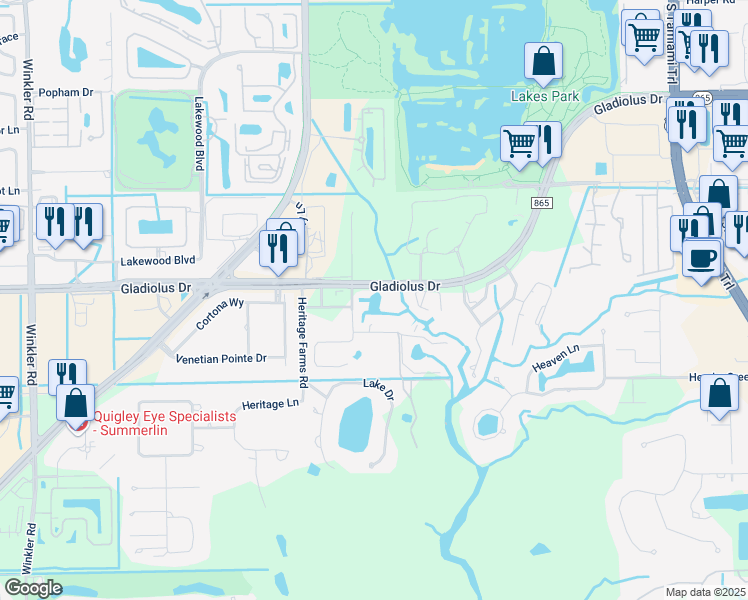 map of restaurants, bars, coffee shops, grocery stores, and more near 7785 Gladiolus Drive in Fort Myers