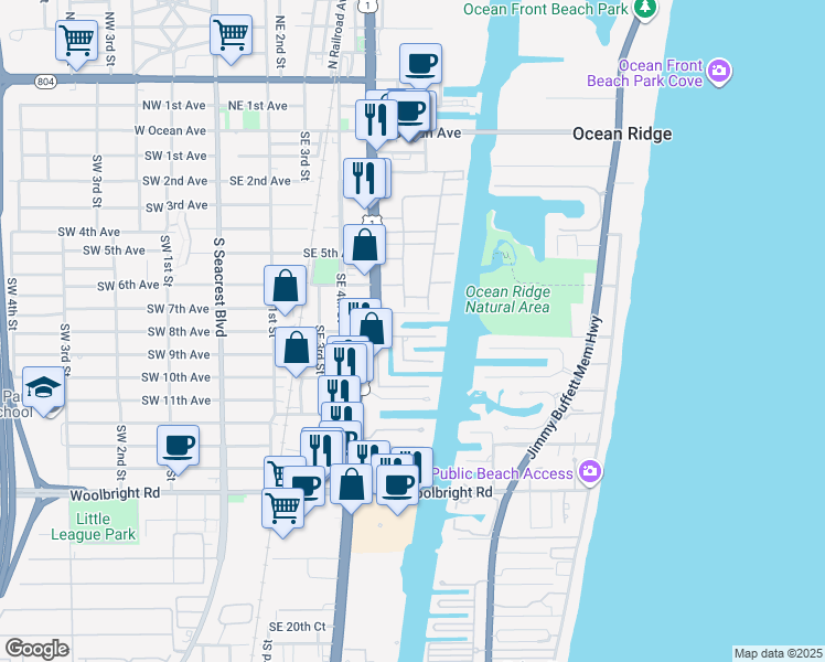 map of restaurants, bars, coffee shops, grocery stores, and more near 929 Greenbriar Drive in Boynton Beach