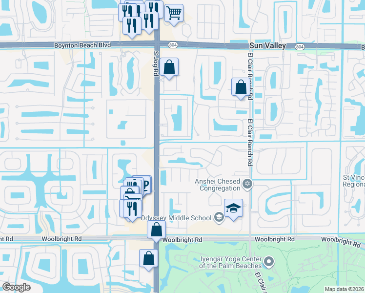 map of restaurants, bars, coffee shops, grocery stores, and more near 6414 Park Lake Circle in Boynton Beach