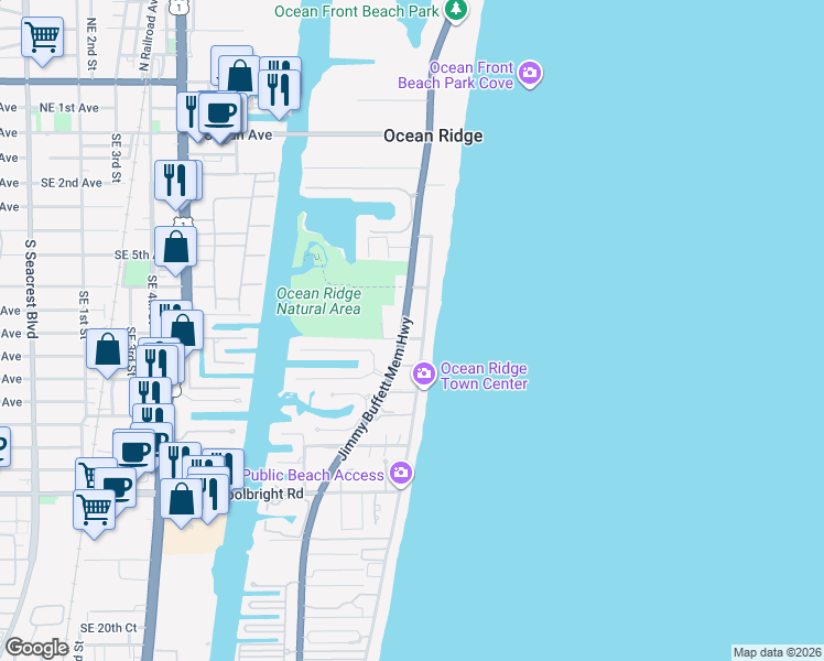 map of restaurants, bars, coffee shops, grocery stores, and more near 6000 Old Ocean Boulevard in Boynton Beach