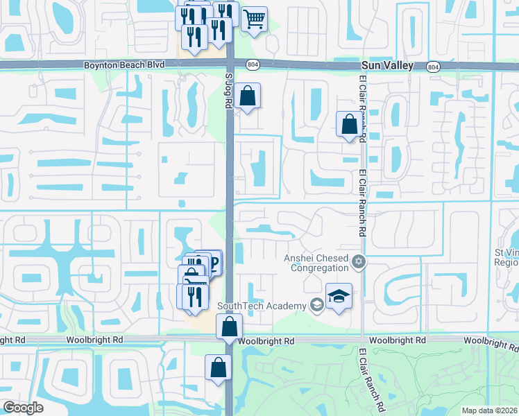 map of restaurants, bars, coffee shops, grocery stores, and more near 6404 Park Lake Circle in Boynton Beach